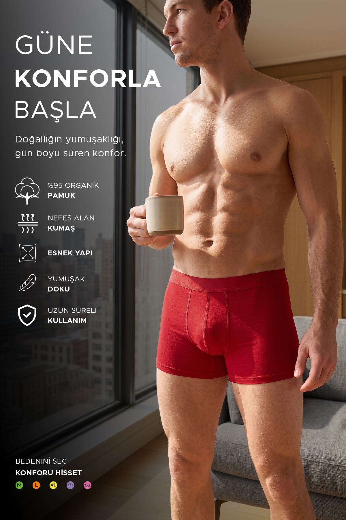 Mısırlı Erkek Pamuklu Ekonamik Üçlü Pack Boxer Lacivert-Kırmızı-Sax