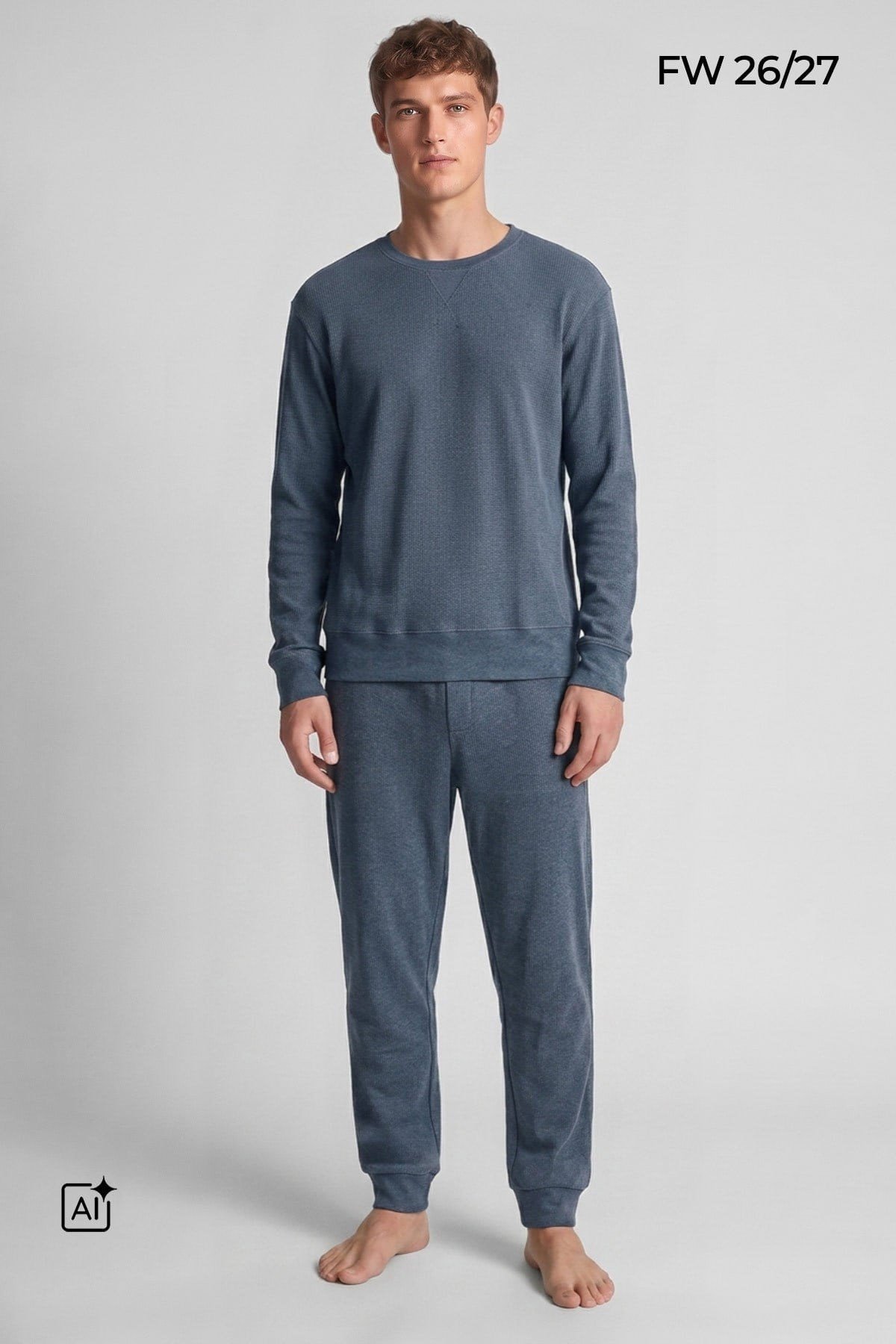 Mısırlı Erkek Pamuklu Uzun Kollu Pijama Takımı İndigo