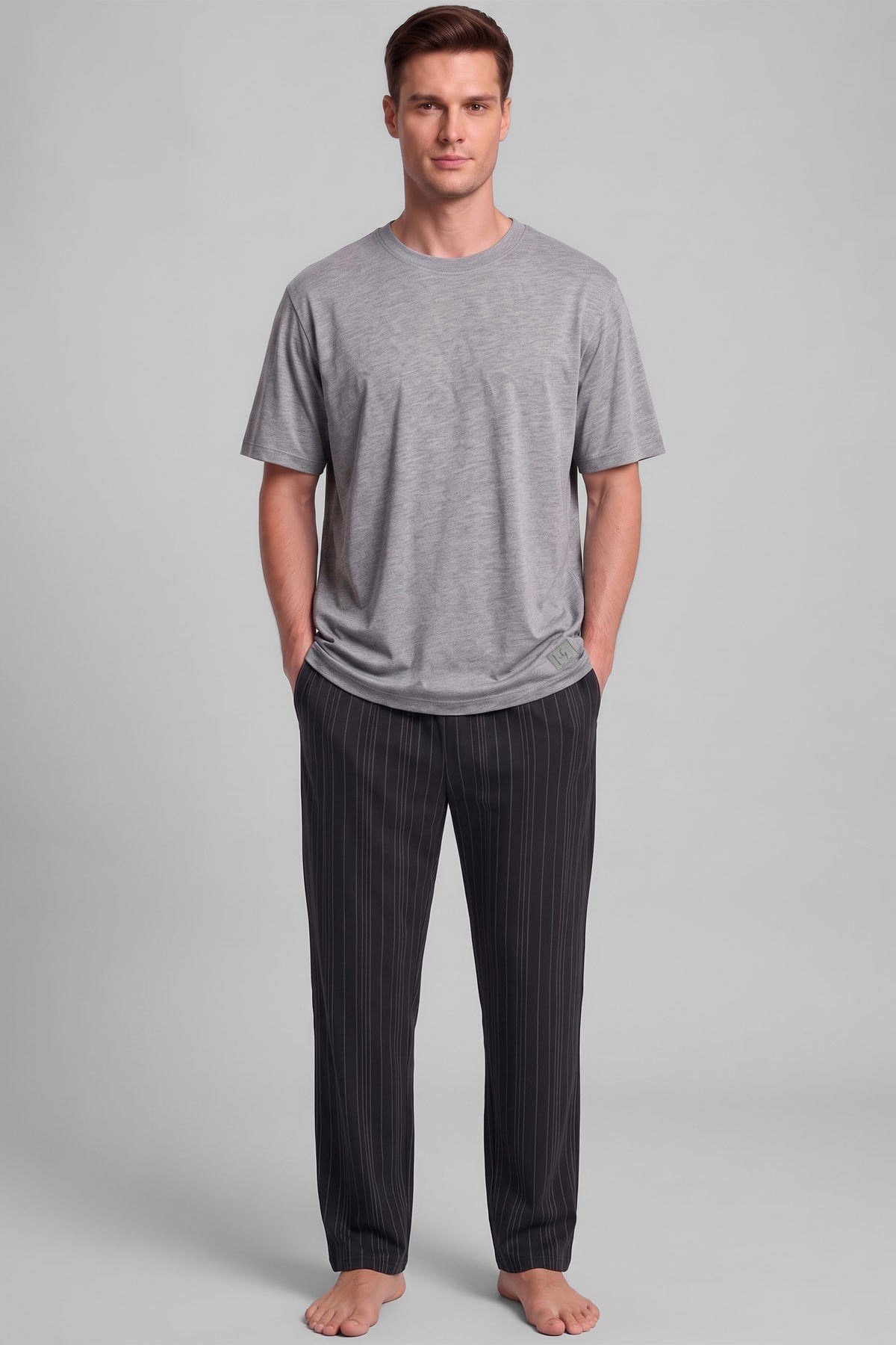 Mısırlı Erkek Relax Fit Penye T-Shirt Gri Melanj