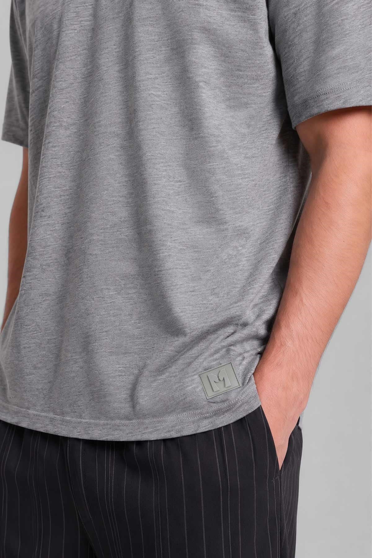 Mısırlı Erkek Relax Fit Penye T-Shirt Gri Melanj