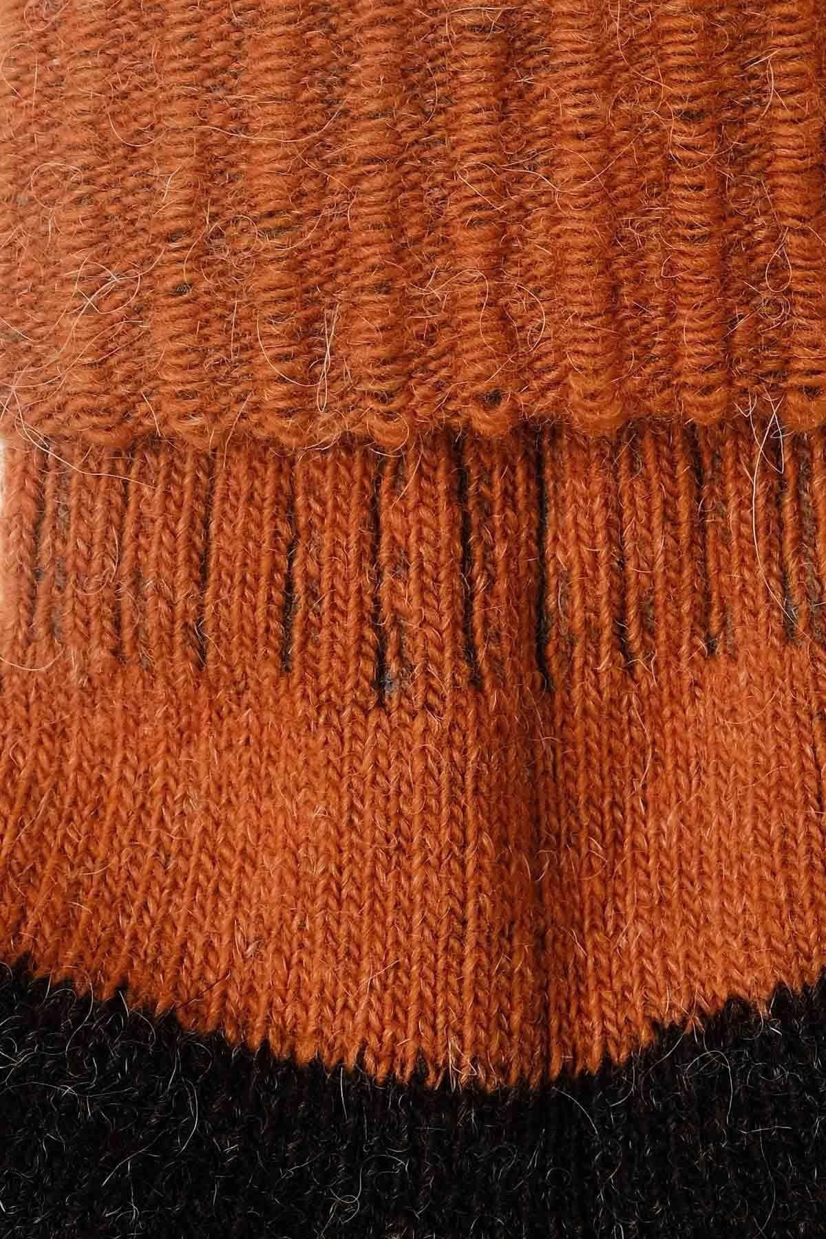 Mısırlı Kadın Alpaka Yünü Kışlık Kıvrık Tekli Soket Çorap Oranj