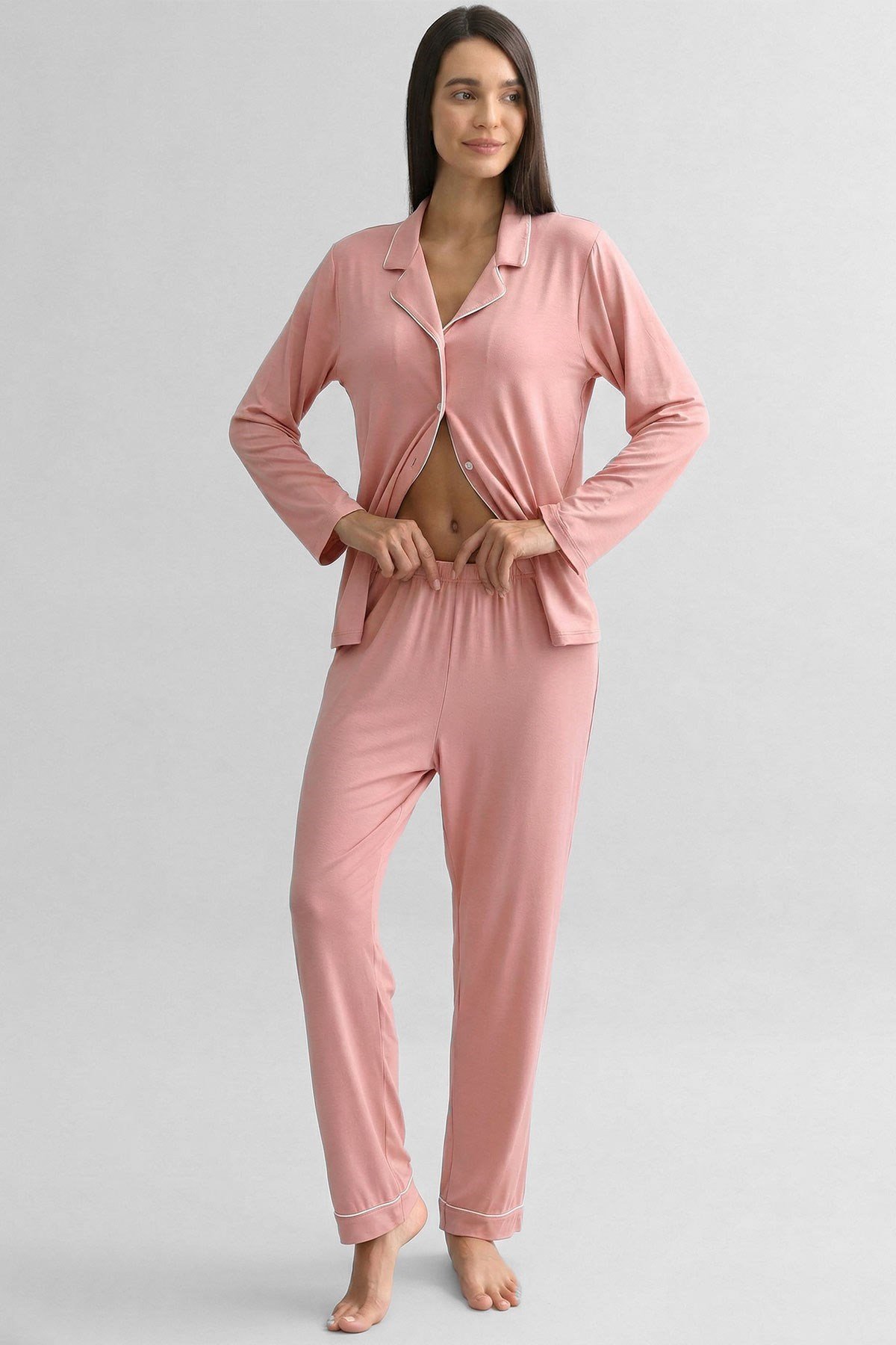 Mısırlı Kadın Bambu Beli Lastikli  Pijama Alt Toz Pembe