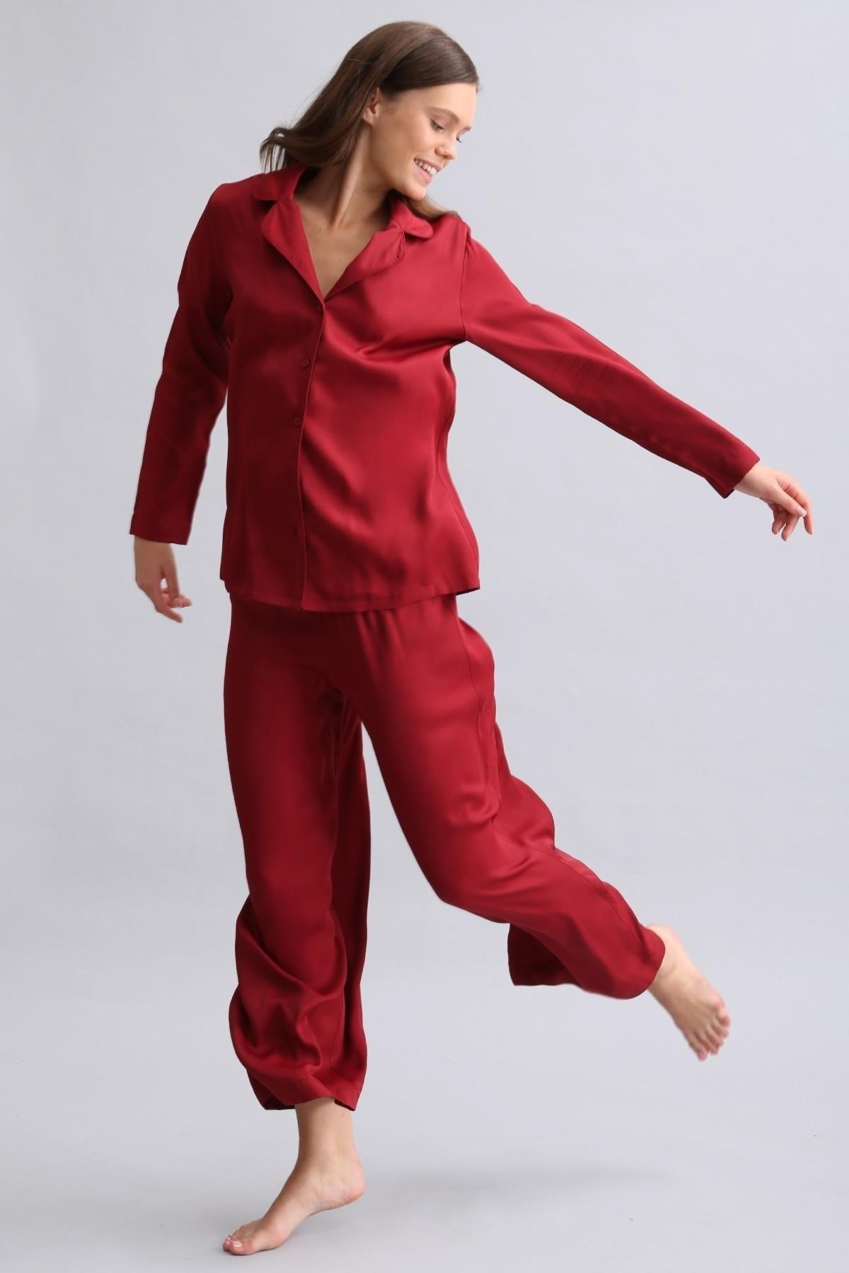 Mısırlı Kadın Bambu Pijama Takımı Bordo