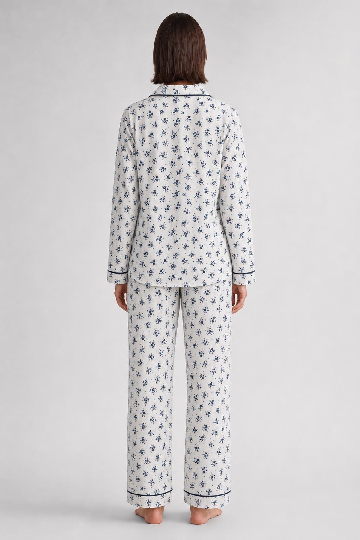 Mısırlı Kadın Düğmeli Çiçek Desenli Pijama Takım Lavender