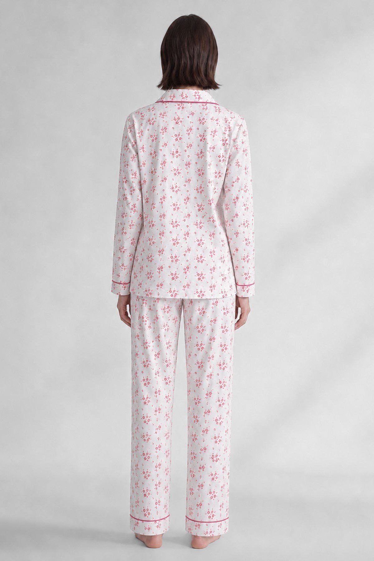 Mısırlı Kadın Düğmeli Çiçek Desenli Pijama Takım Açık Pembe