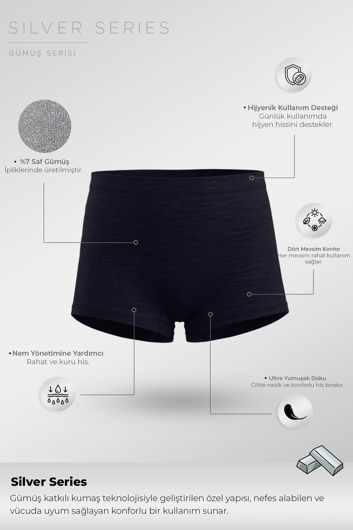 Mısırlı Kadın Gümüş Boxer Kilot Lacivert