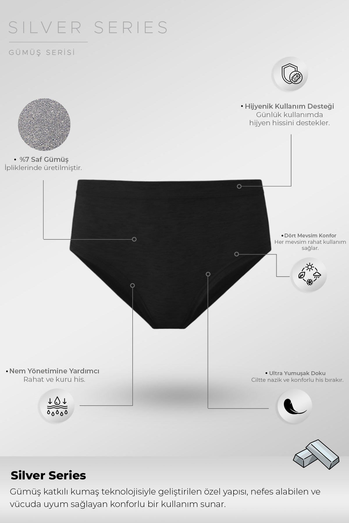 Mısırlı Kadın Gümüş Brief Slip Siyah