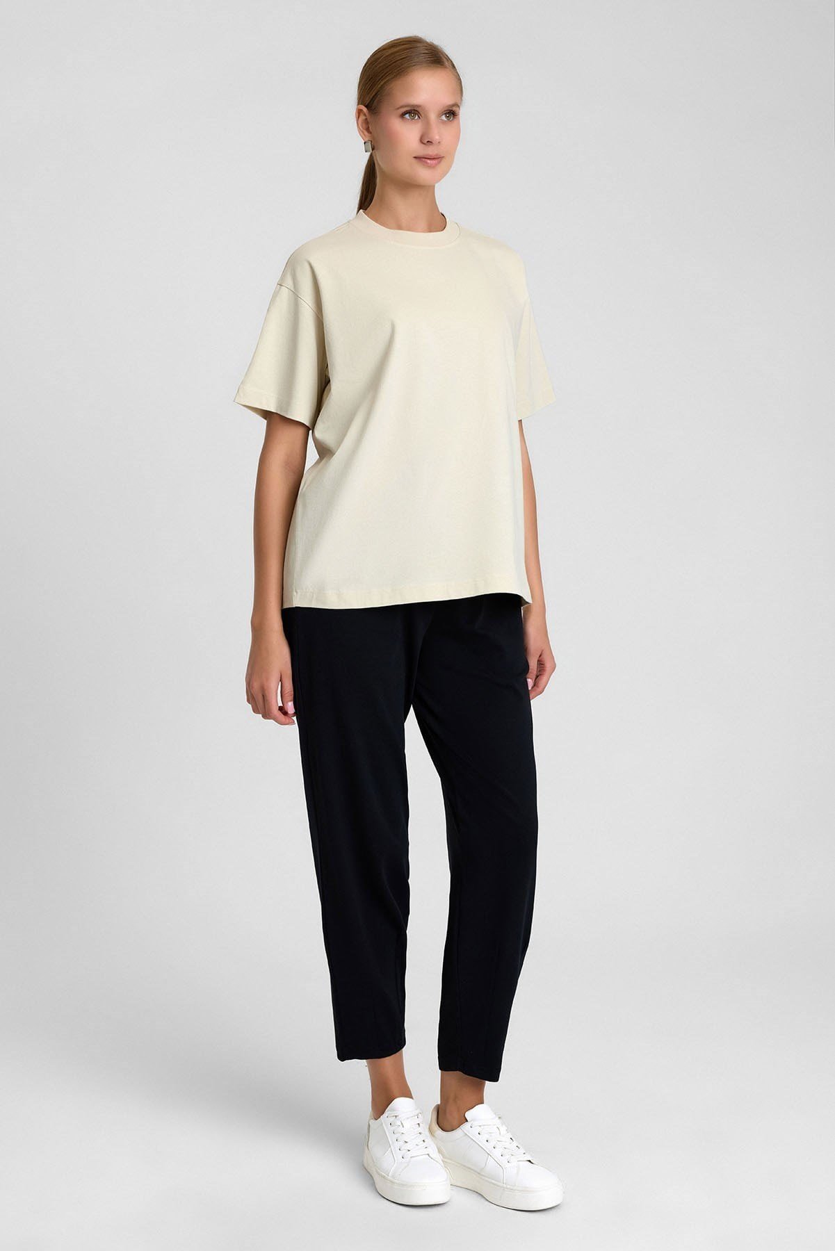 Mısırlı Kadın Oversize T-Shirt Ekru