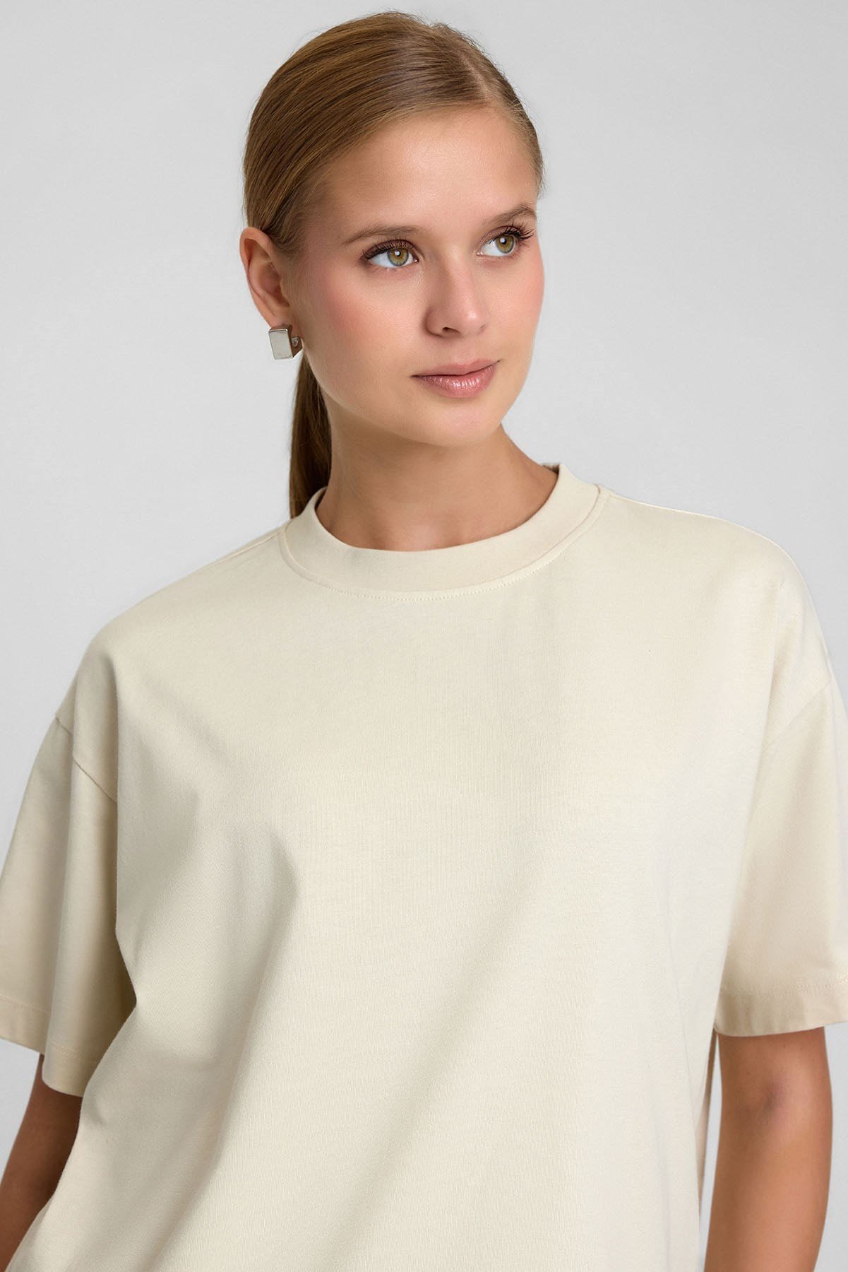 Mısırlı Kadın Oversize T-Shirt Ekru