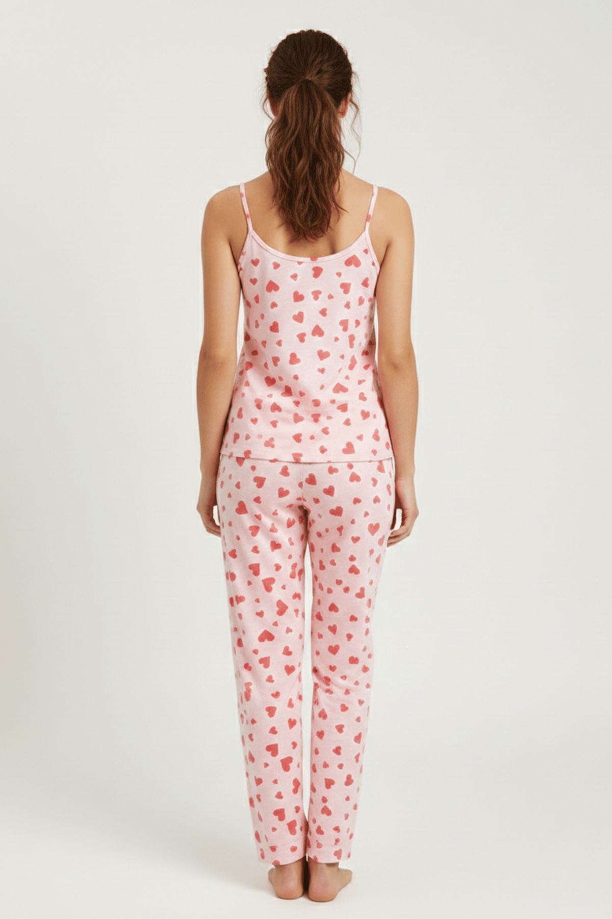 Mısırlı Kadın Pamuklu Askılı Pijama Takımı Pembe