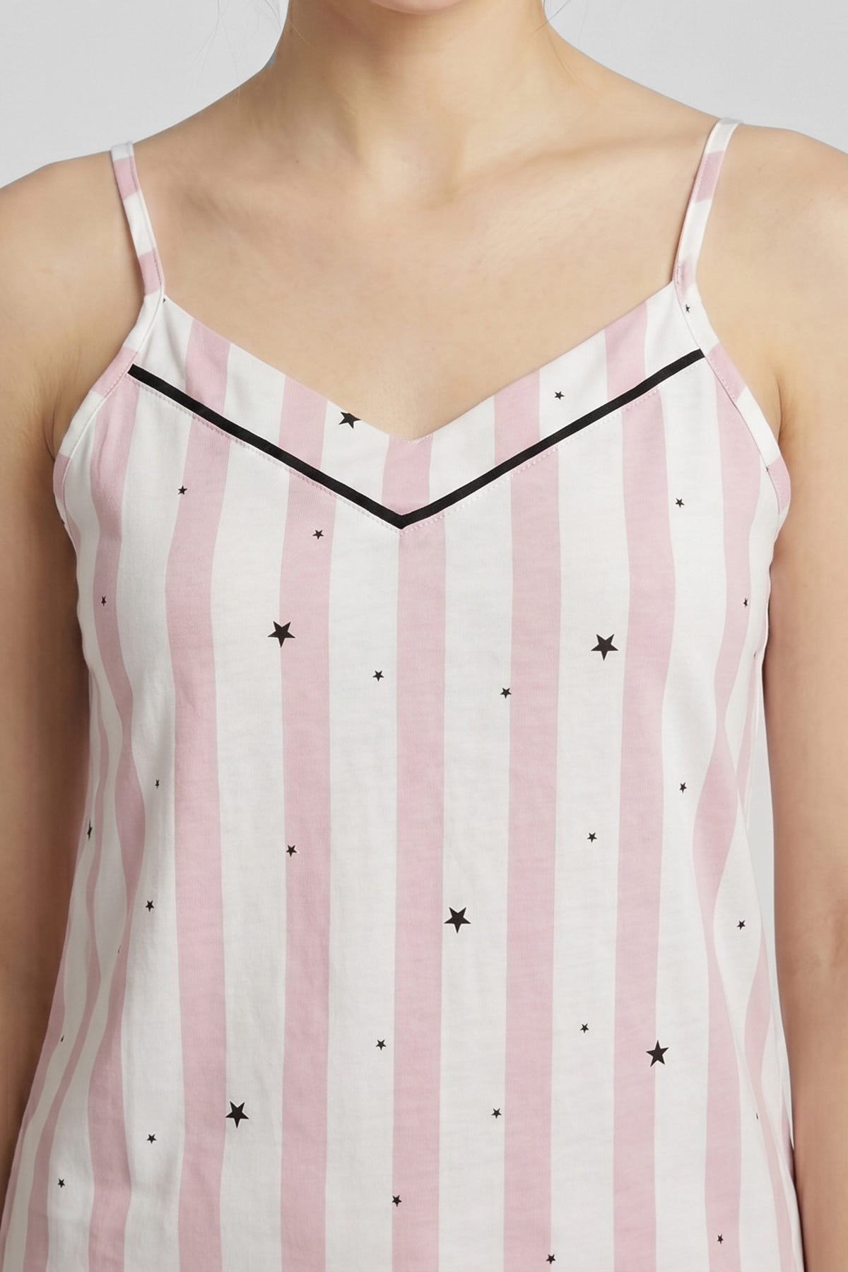Mısırlı Kadın Pamuklu Çizgili Pijama Takım Pembe