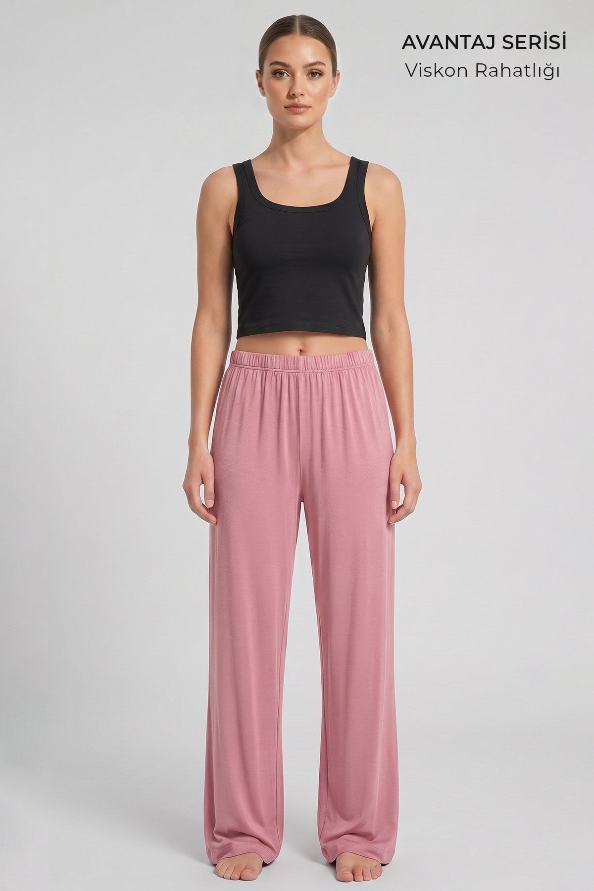 Mısırlı Kadın Viskon Alt Pijama Açık Pembe