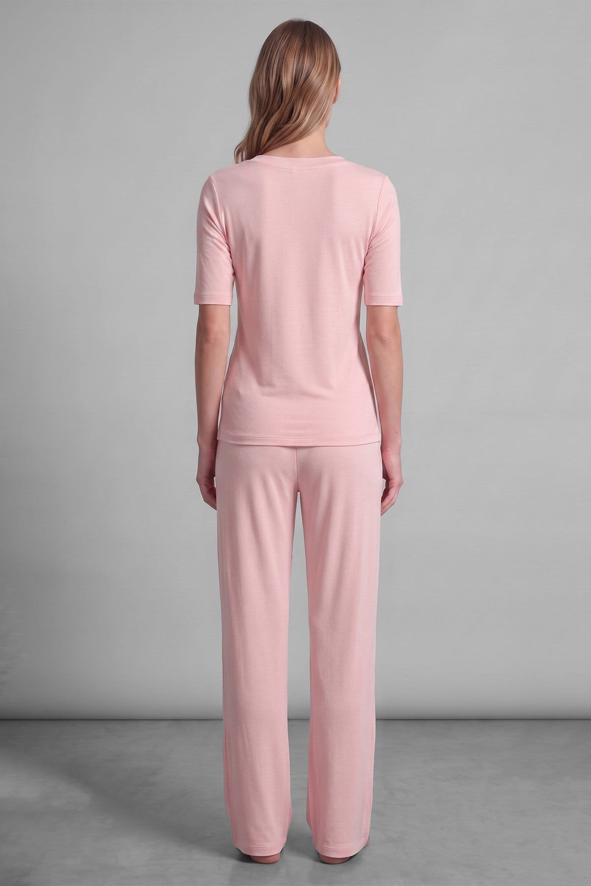 Mısırlı Kadın Viskon Kaşkorse Kısa Kol Pijama Takım Açık Pembe