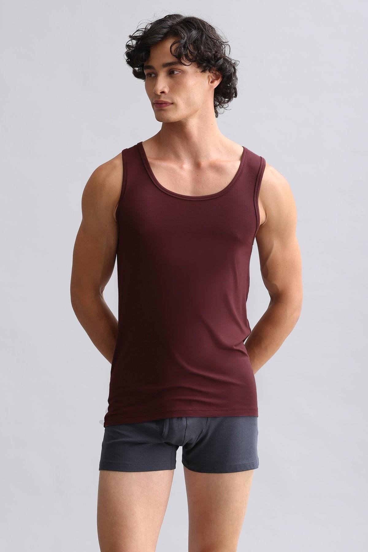 Mısırlı Modal By TENCEL HERCULES Slim Fit Basic Atlet Bordo
