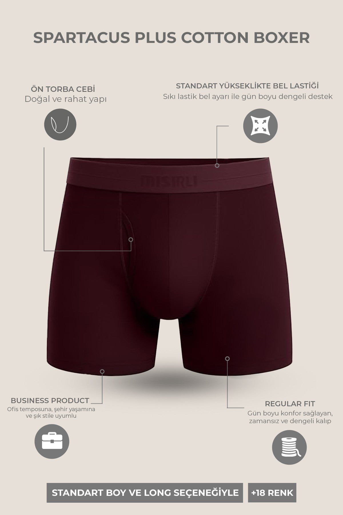 Mısırlı ORGANIC Pamuklu SPARTACUS PLUS PERFORMANCE Long Boxer Kahverengi
