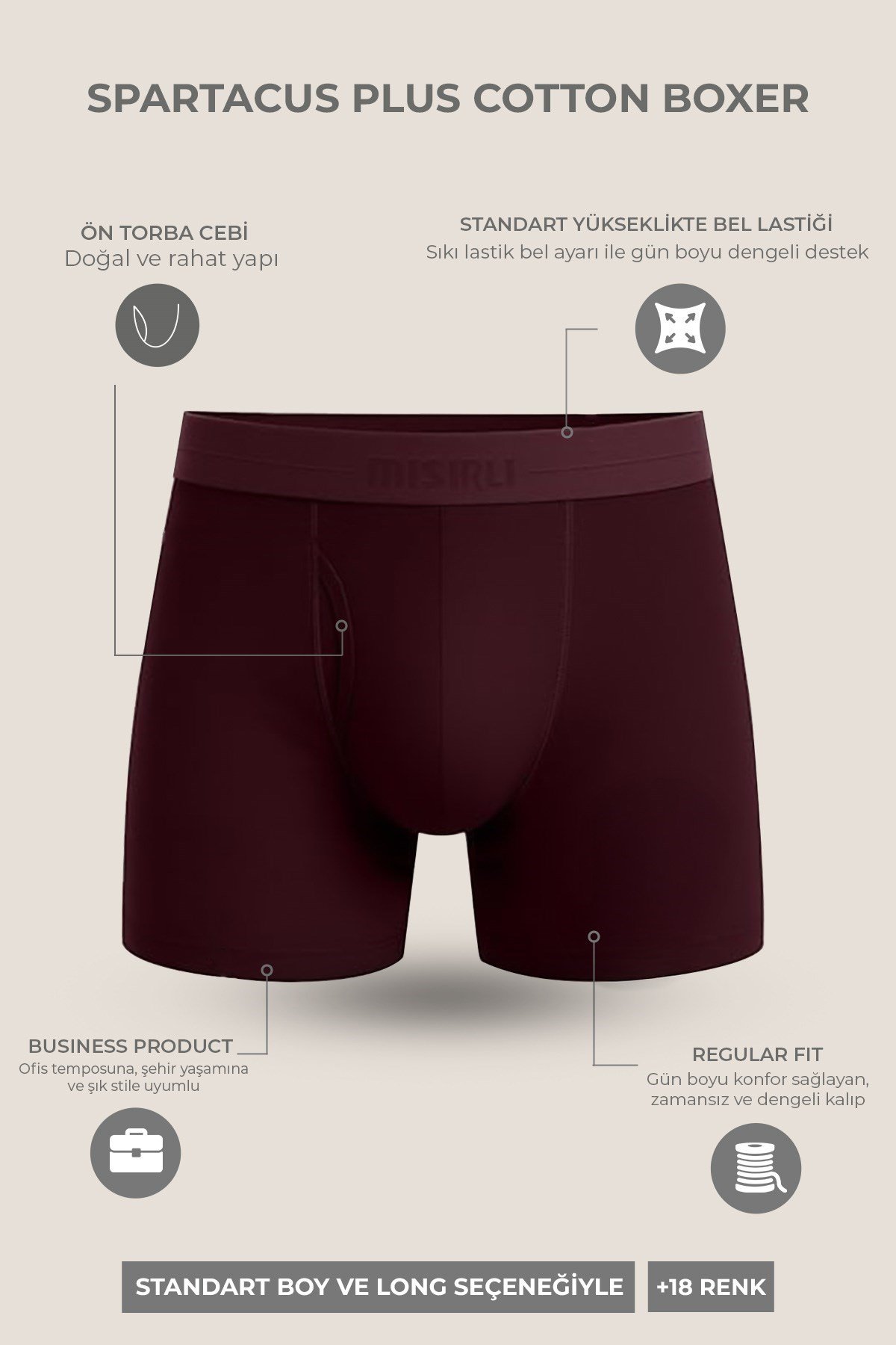 Mısırlı ORGANIC Pamuklu SPARTACUS PLUS PERFORMANCE Long Boxer Pas Kırmızı