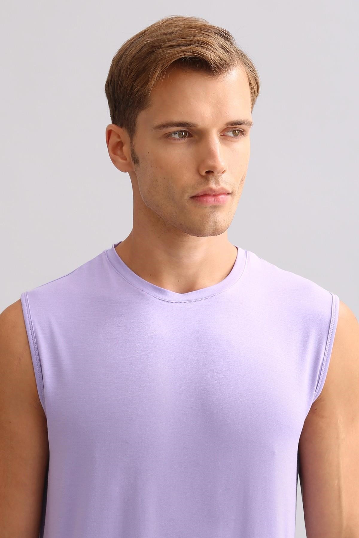 Mısırlı ORGANIC Pamuklu ZEUS LUXURY Regular Fit Bisiklet Yaka Sporcu Atlet / T-Shirt Mor