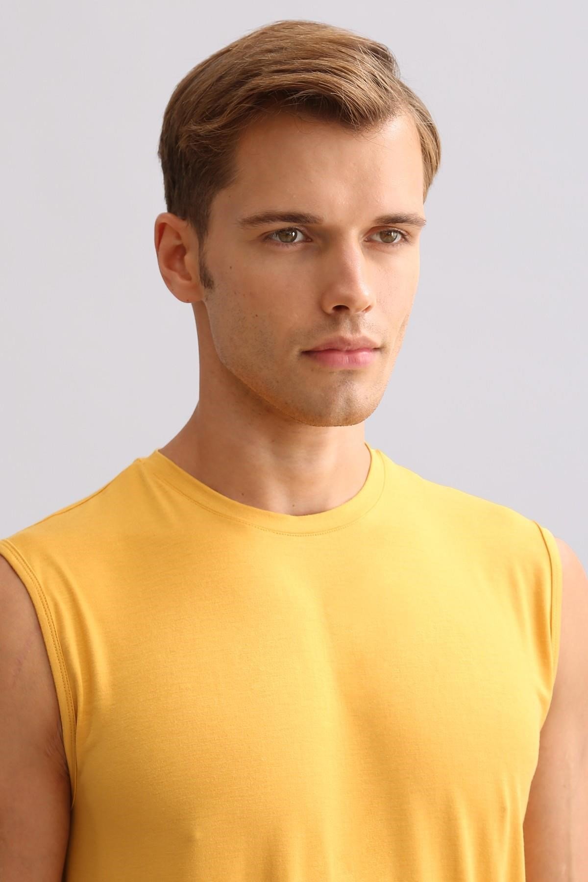 Mısırlı ORGANIC Pamuklu ZEUS LUXURY Regular Fit Bisiklet Yaka Sporcu Atlet / T-Shirt Hardal