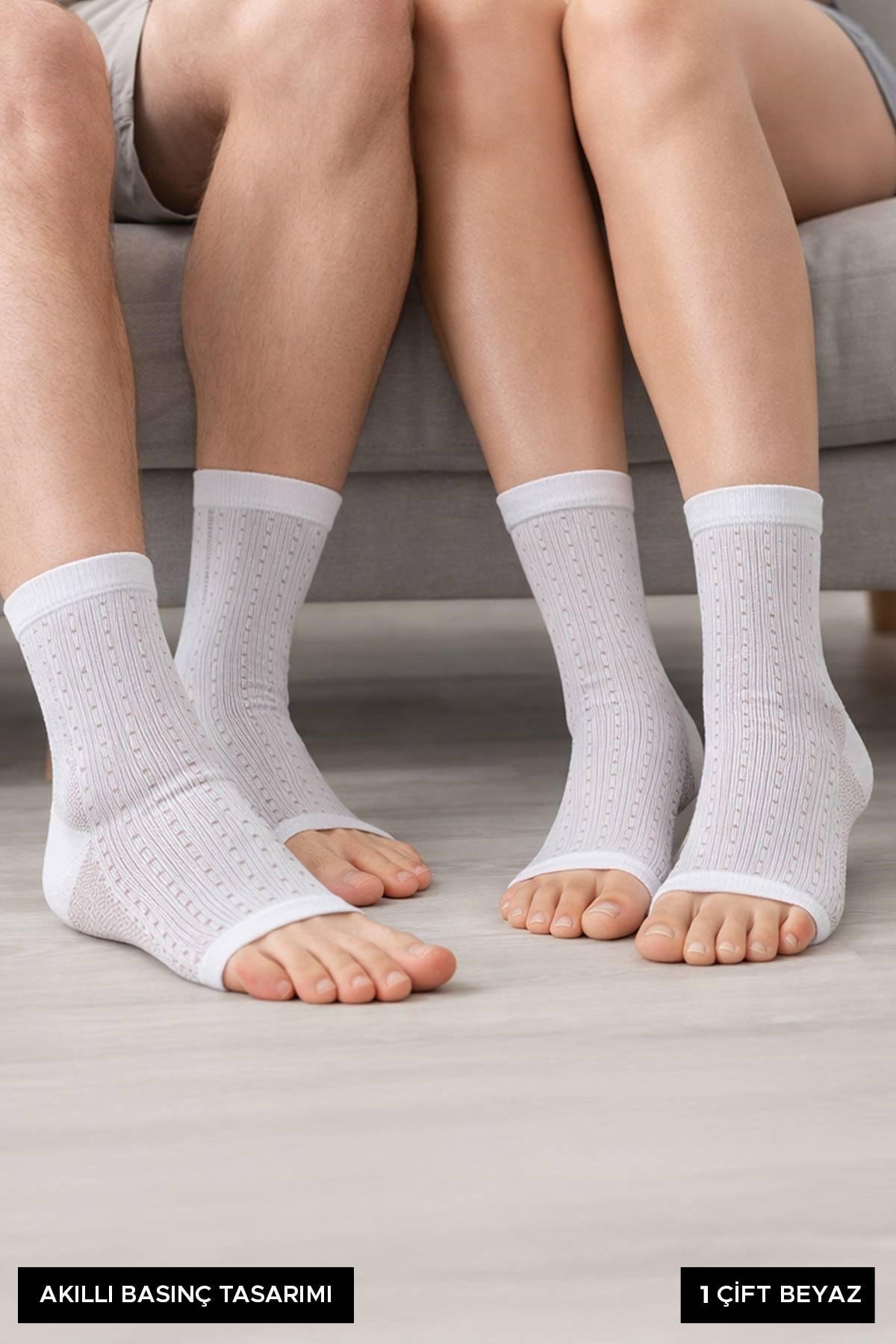 Mısırlı Unisex Ağrı Azaltıcı Sıkılaştırıcı Çorap Beyaz