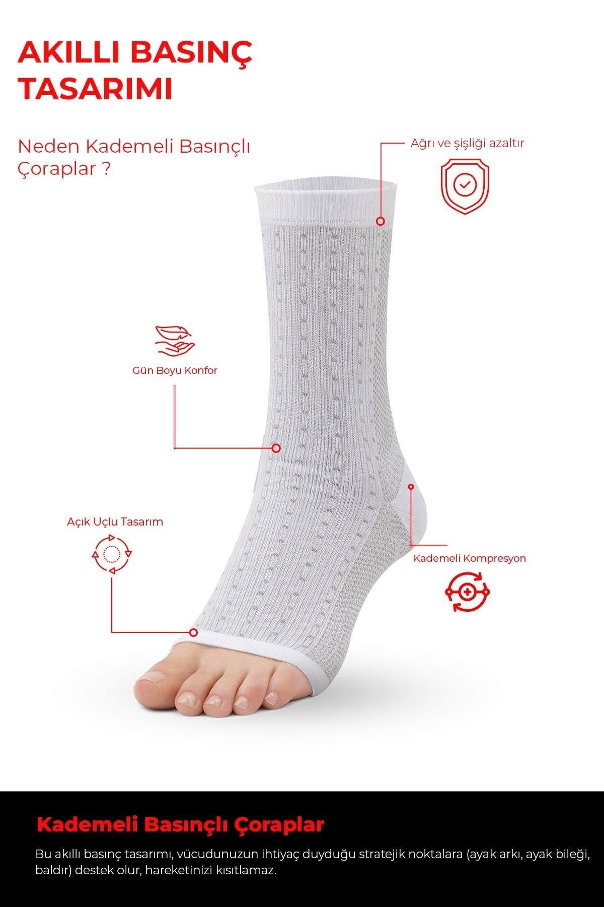 Mısırlı Unisex Ağrı Azaltıcı Sıkılaştırıcı Çorap Beyaz