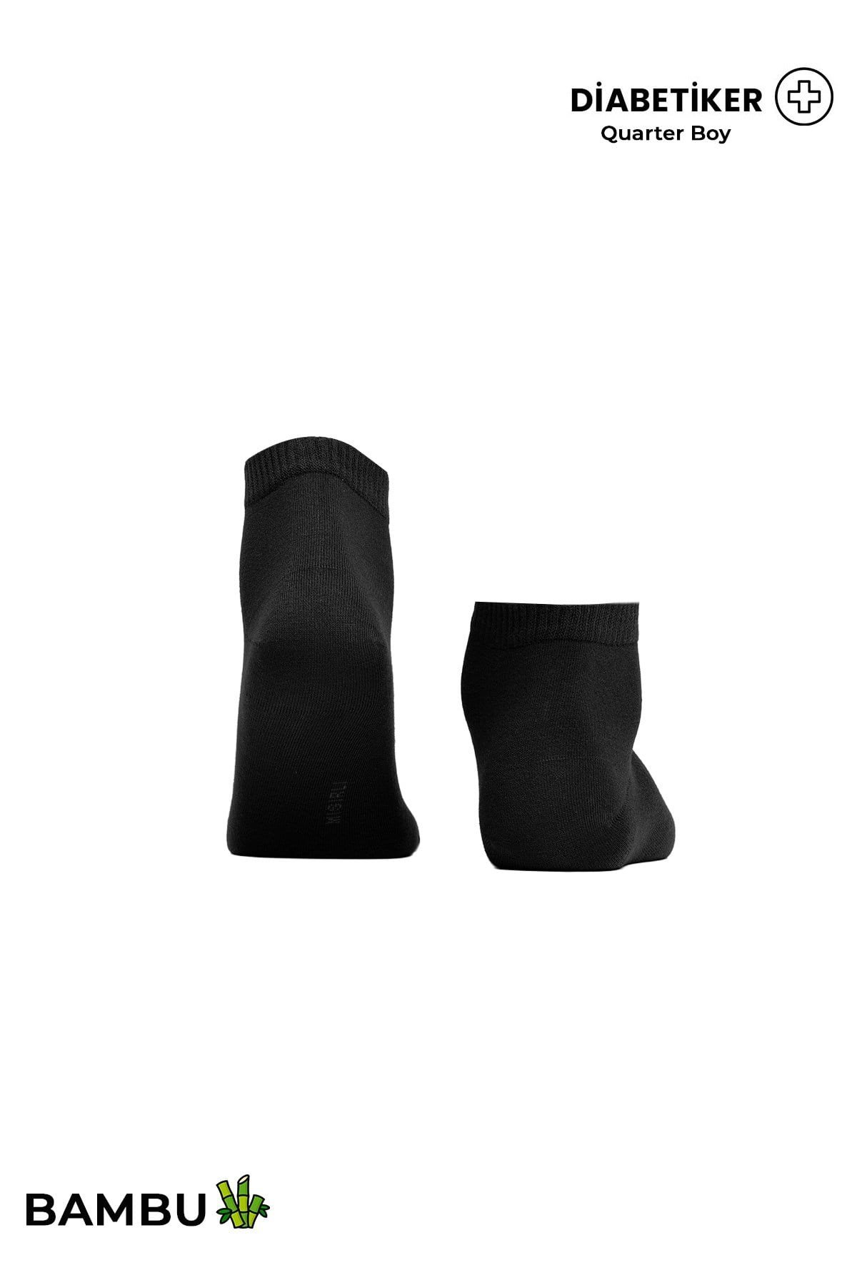 Mısırlı Unisex Bambu 5 Çift Diabetiker Lastiksiz Kısa Konç Çorap Siyah