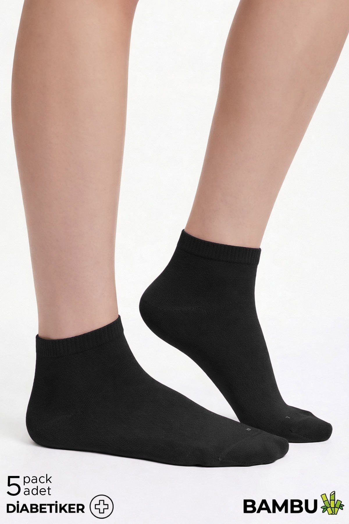 Mısırlı Unisex Bambu 5 Çift Diabetiker Lastiksiz Sneaker Çorap Siyah