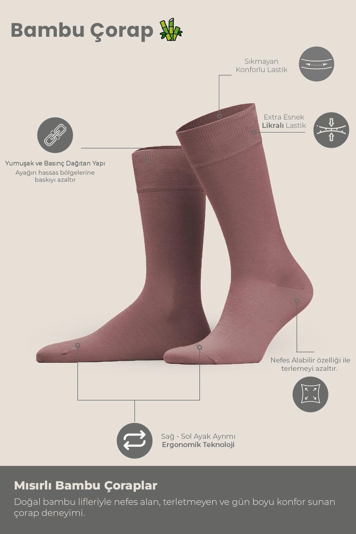 Mısırlı Unisex Bambu Soket Çorap Likralı Lavender