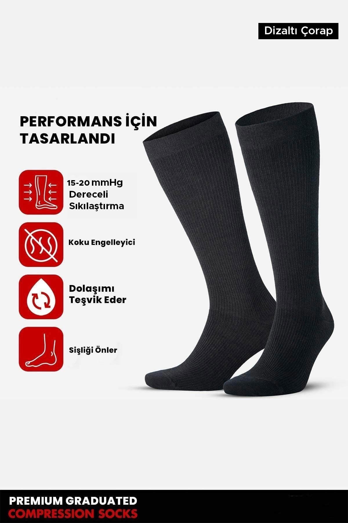 Mısırlı Unisex Merino Yününden Özel Sıkılaştırıcı Teknolojiyle Uçuş Ve Pilot Diz Altı Çorap Siyah