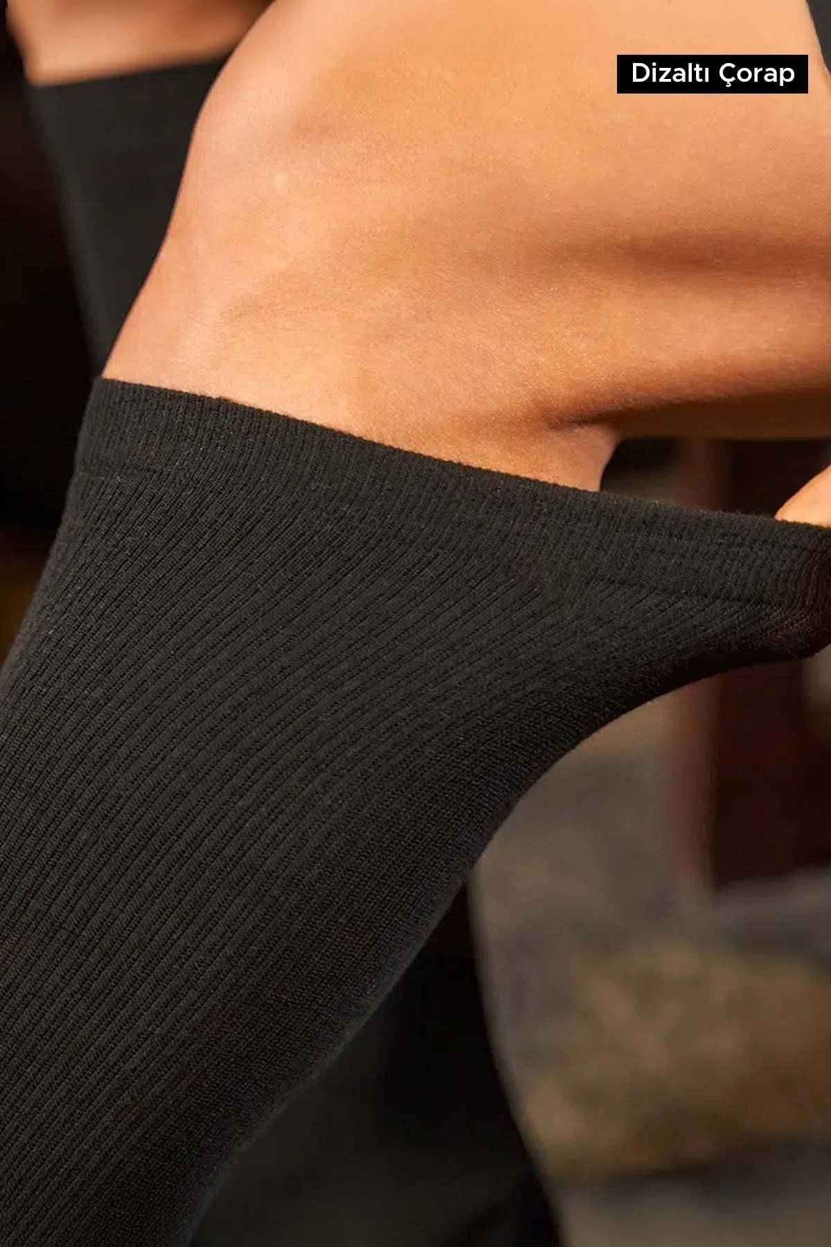 Mısırlı Unisex Merino Yününden Özel Sıkılaştırıcı Teknolojiyle Uçuş Ve Pilot Diz Altı Çorap Siyah