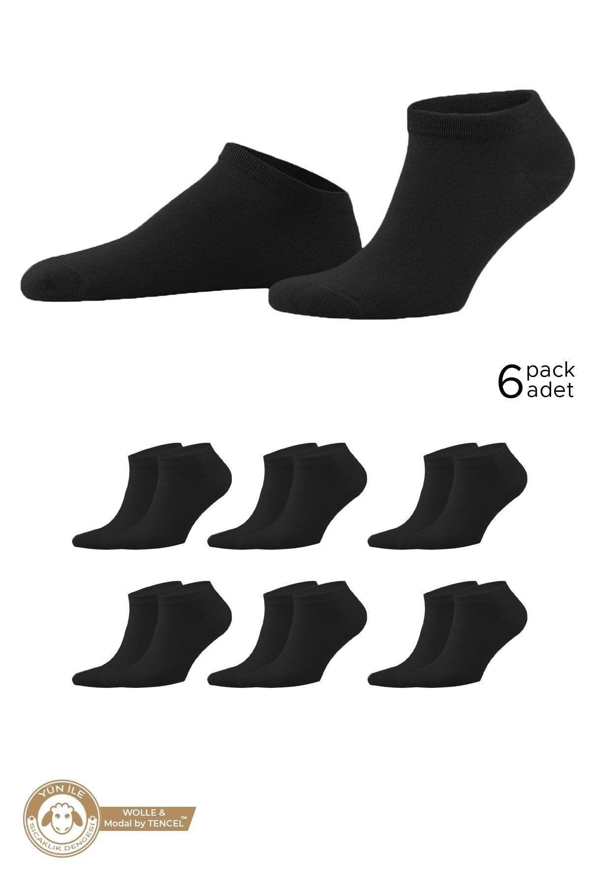 Mısırlı Unisex Modal By Tencel & YÜN Karışımlı 6 Çift Patik Çorap Siyah