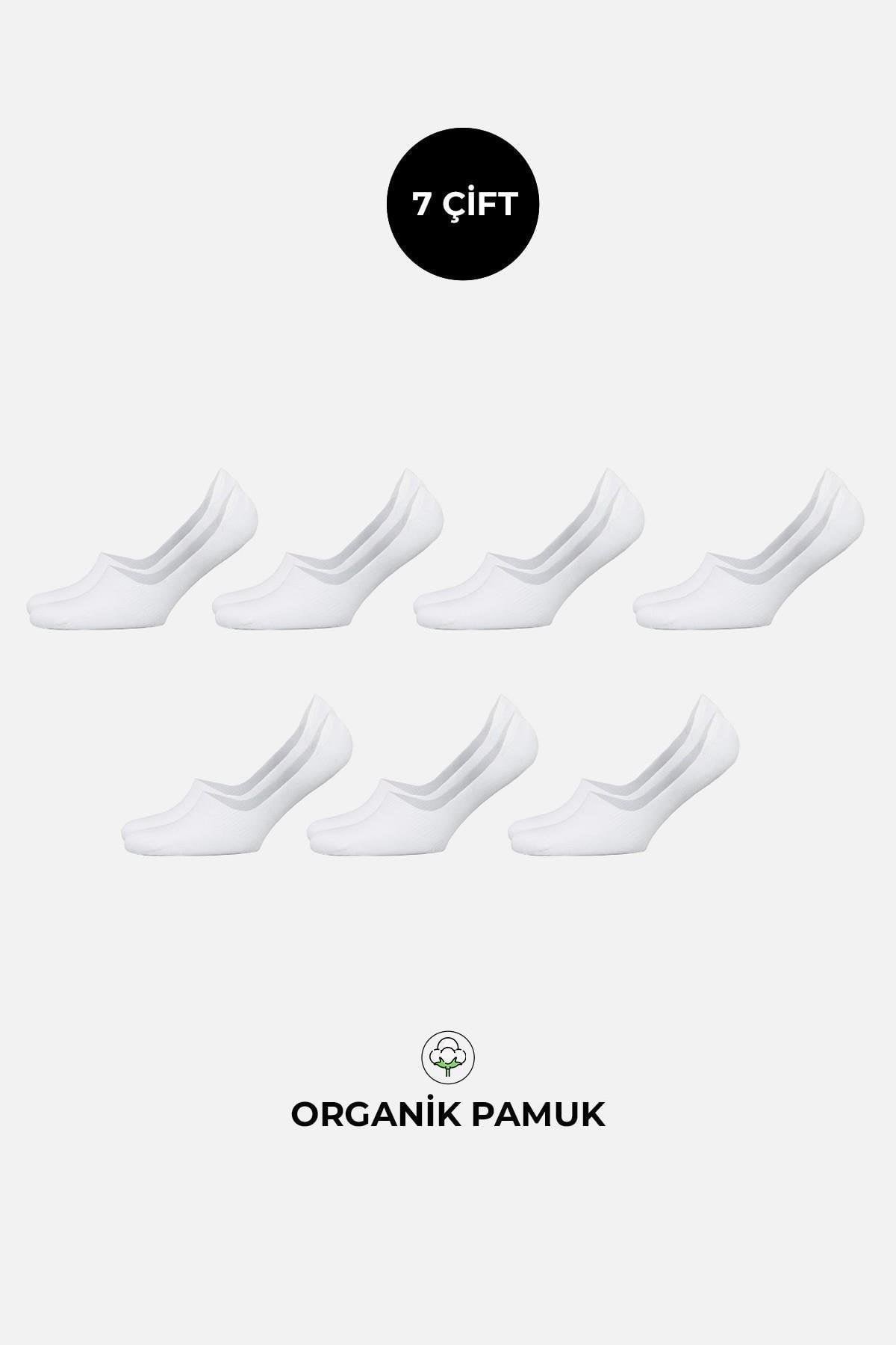 Mısırlı Unisex Organik Pamuklu 7 Çift Babet Çorap Beyaz