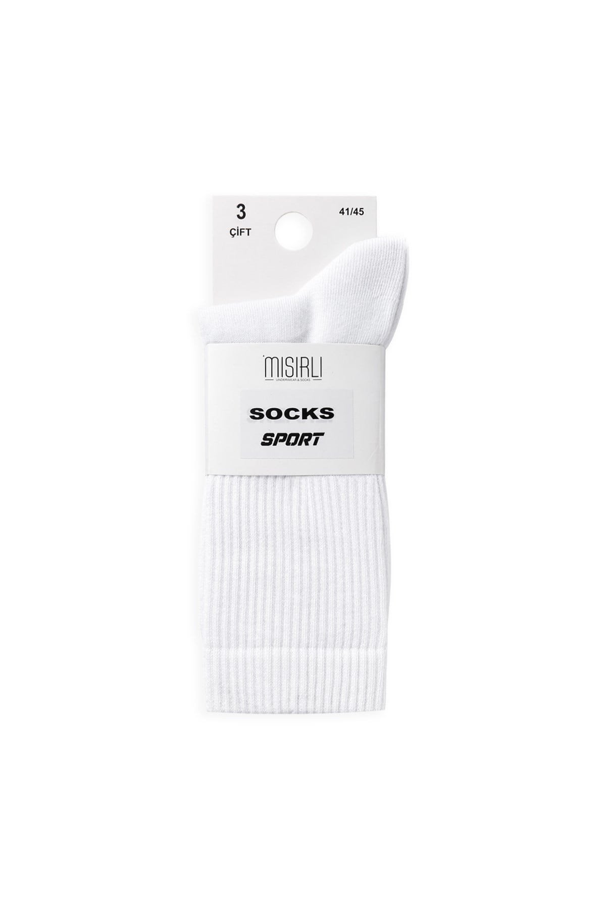 Mısırlı Unisex Pamuklu Spor Çorap, 3'Lü Beyaz
