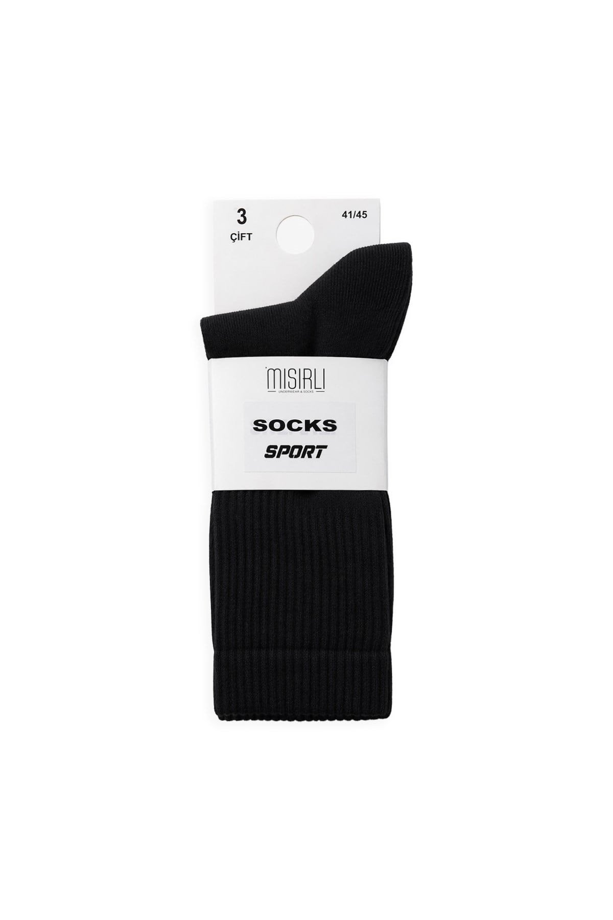 Mısırlı Unisex Pamuklu Spor Çorap, 3'Lü Siyah