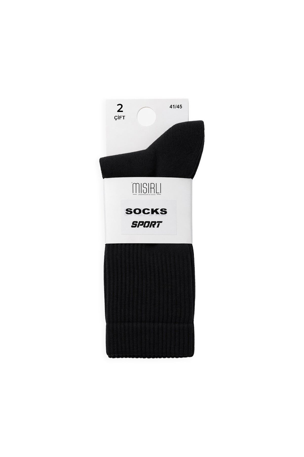 Mısırlı Unisex Pamuklu Yarım Havlu Spor Çorap, 2'Li Siyah