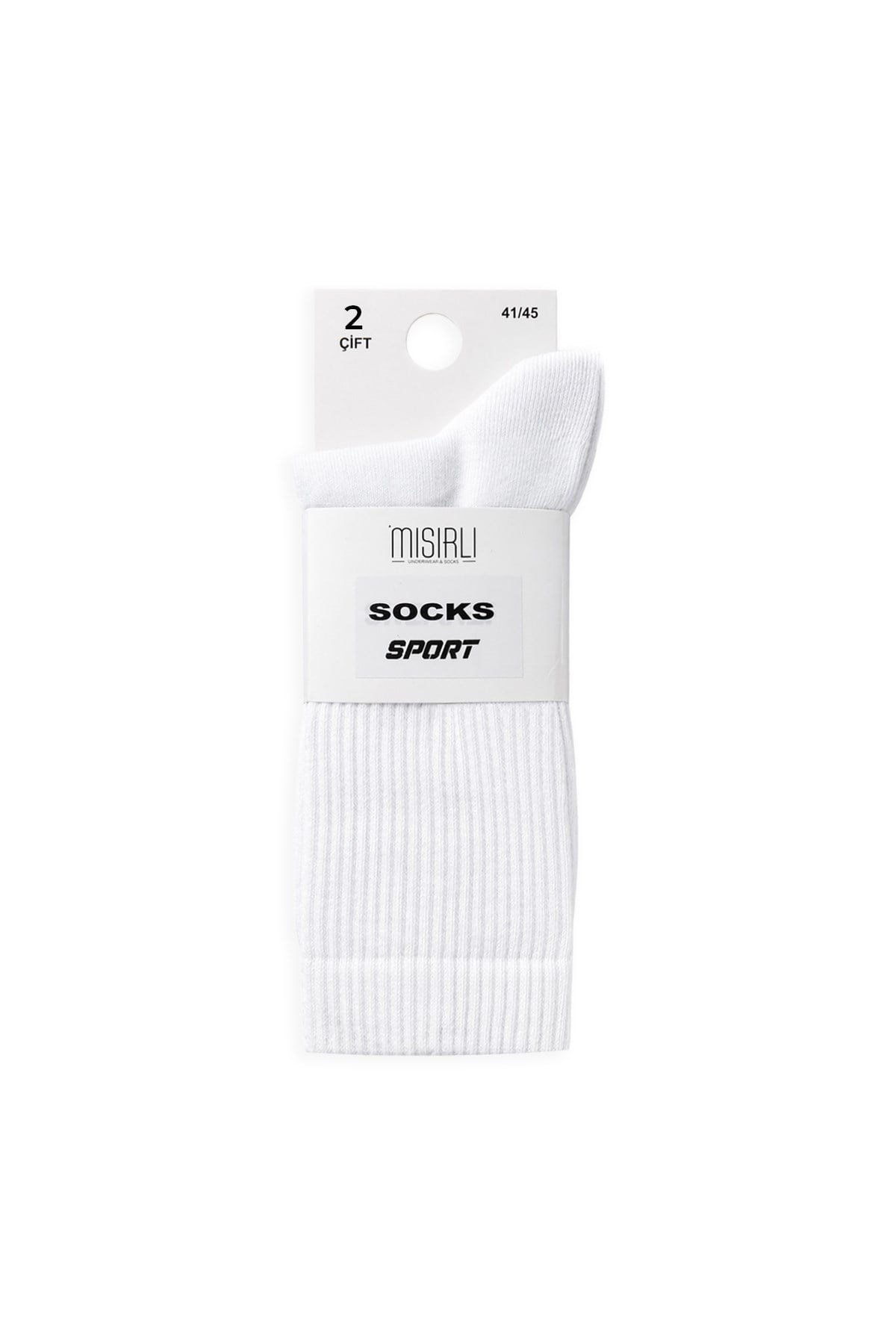 Mısırlı Unisex Pamuklu Yarım Havlu Spor Çorap, 2'Li Beyaz