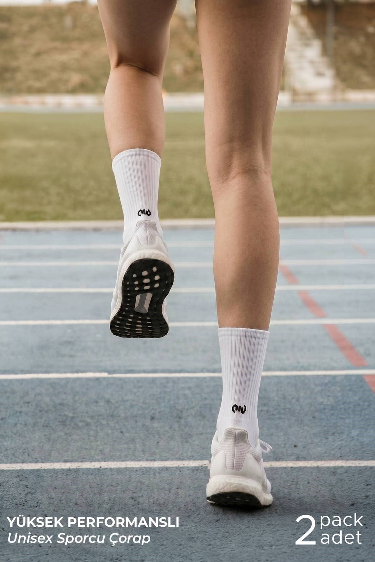 Mısırlı Unisex Pamuklu Yarım Havlu Spor Çorap, 2'Li Beyaz