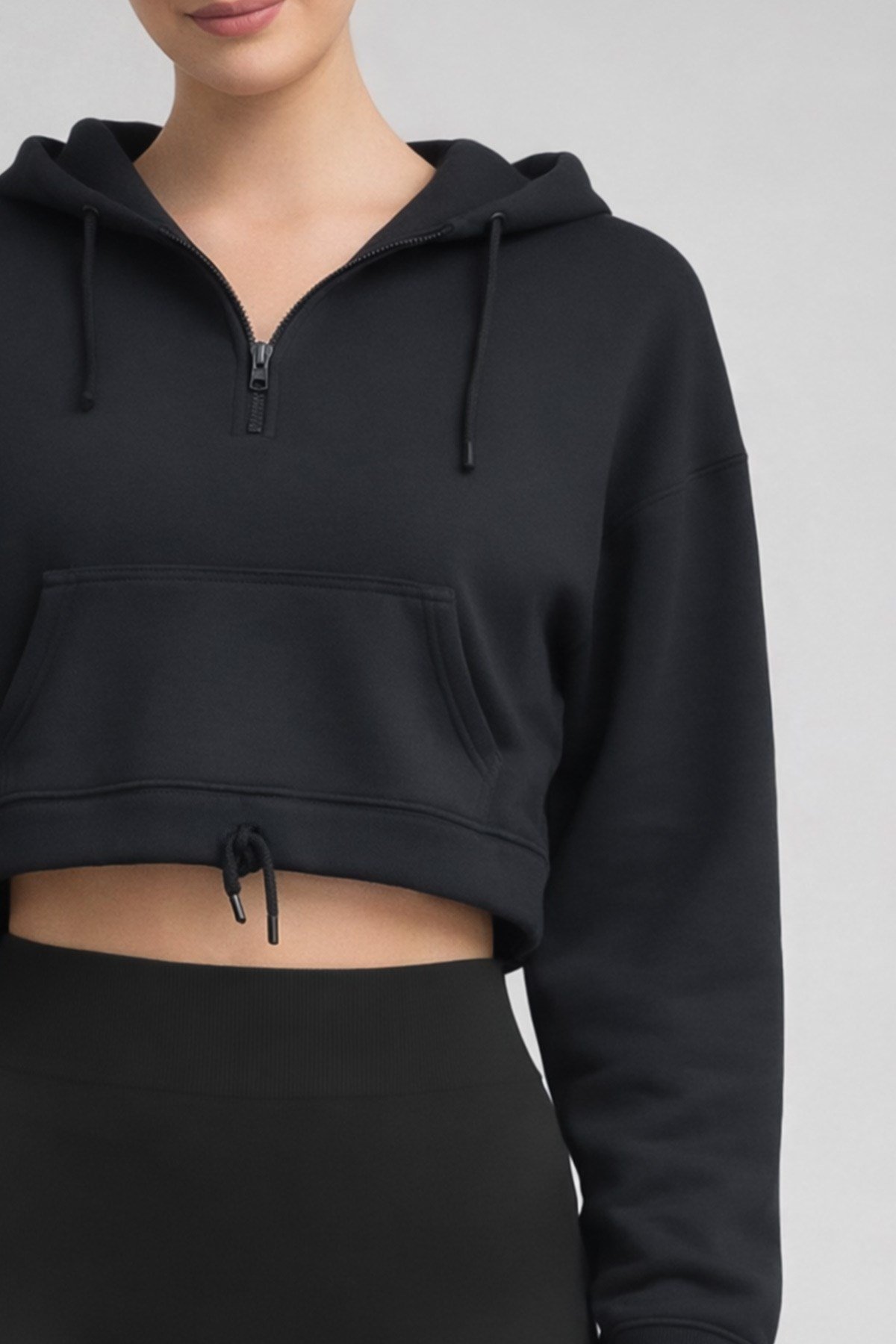 Mısırlı Yarım Fermuarlı Kapüşonlu Orta Sweatshirt Antrasit