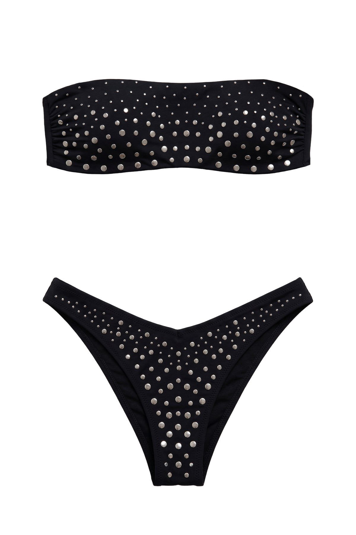 Mısırlı Zımba Detaylı Straplez Bikini Takım Siyah