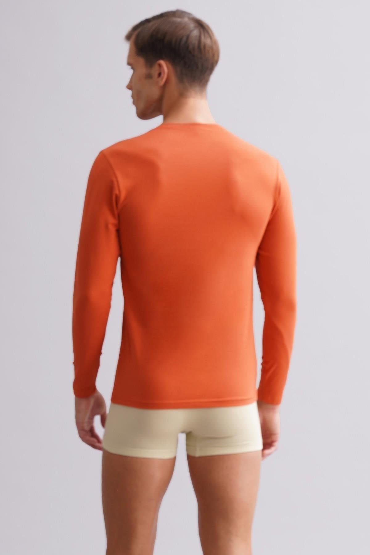 ORGANIC Pamuklu HERCULES Slim Fit Bisiklet Yaka Uzun Kollu Erkek Fanila Pas Kırmızısı