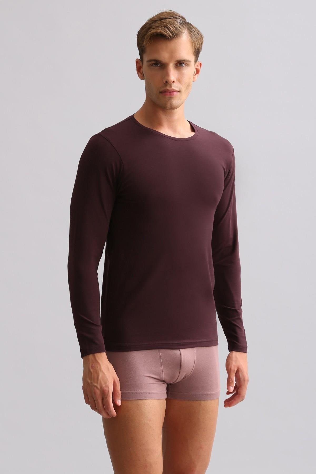 ORGANIC Pamuklu HERCULES Slim Fit Bisiklet Yaka Uzun Kollu Erkek Fanila Mor