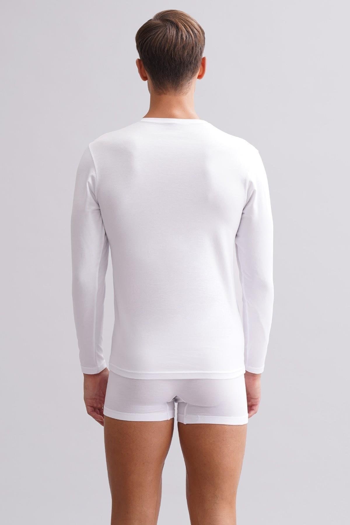 ORGANIC Pamuklu HERCULES Slim Fit Bisiklet Yaka Uzun Kollu Erkek Fanila Beyaz
