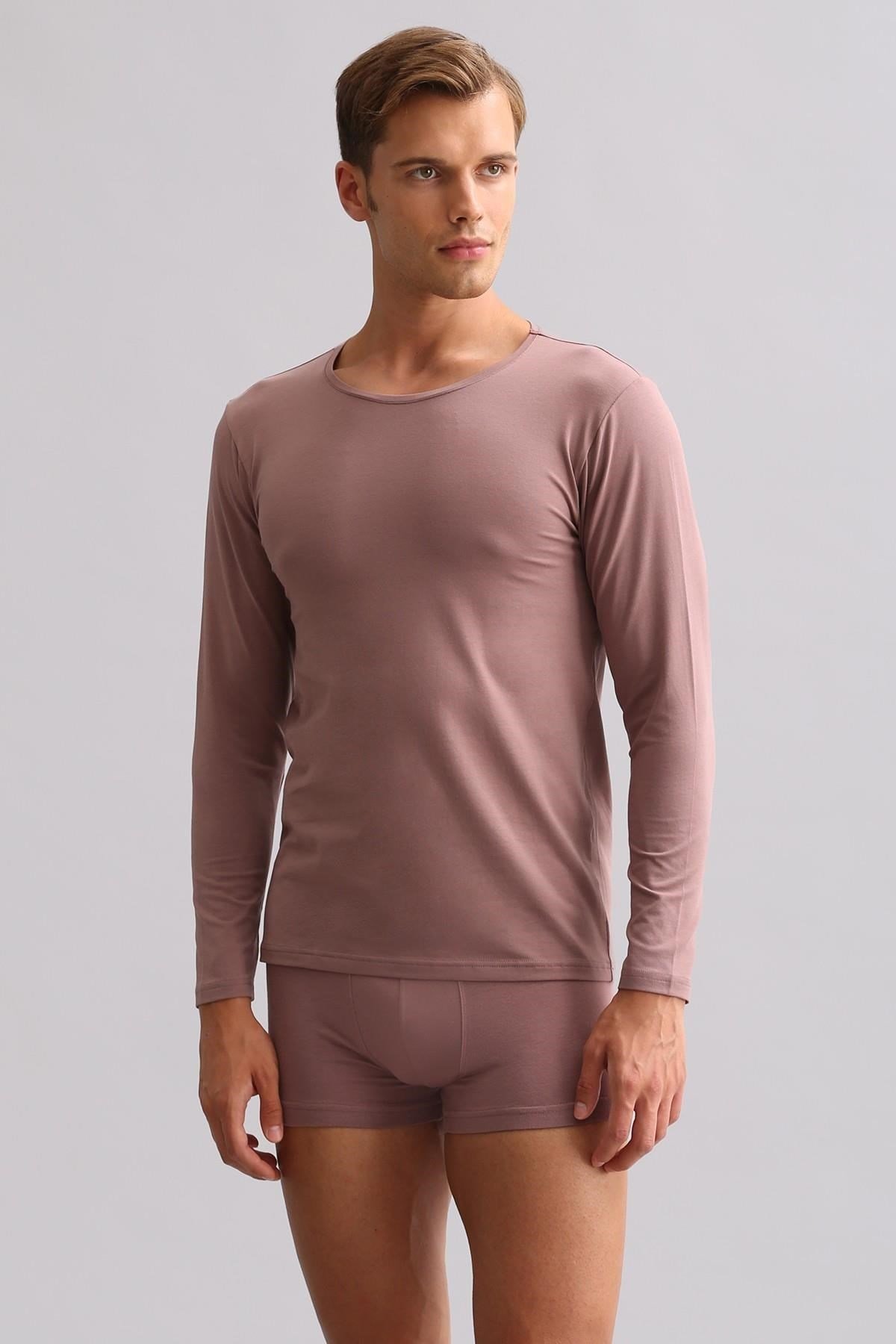ORGANIC Pamuklu HERCULES Slim Fit Bisiklet Yaka Uzun Kollu Erkek Fanila Lavender