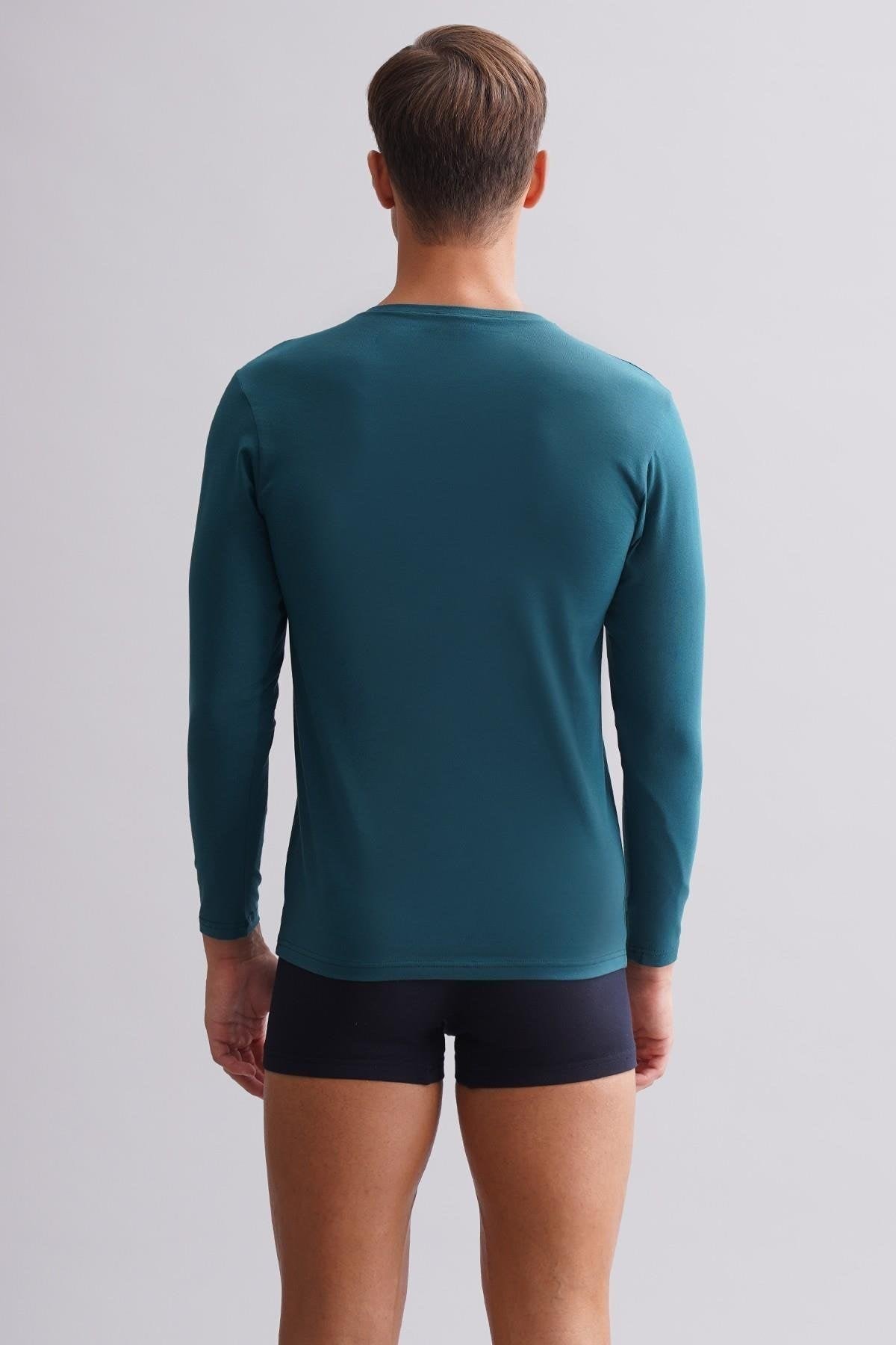 ORGANIC Pamuklu HERCULES Slim Fit Bisiklet Yaka Uzun Kollu Erkek Fanila Fit Green
