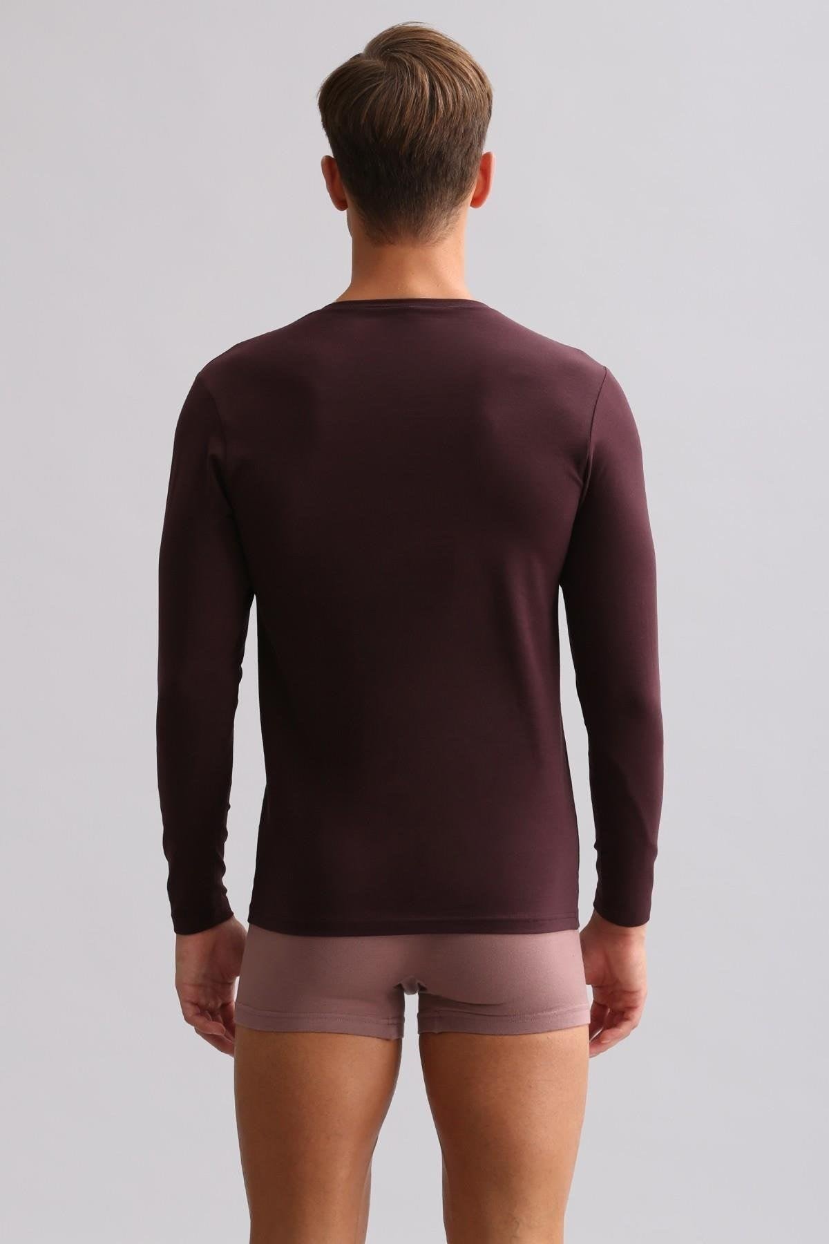 ORGANIC Pamuklu HERCULES Slim Fit Bisiklet Yaka Uzun Kollu Erkek Fanila Mor