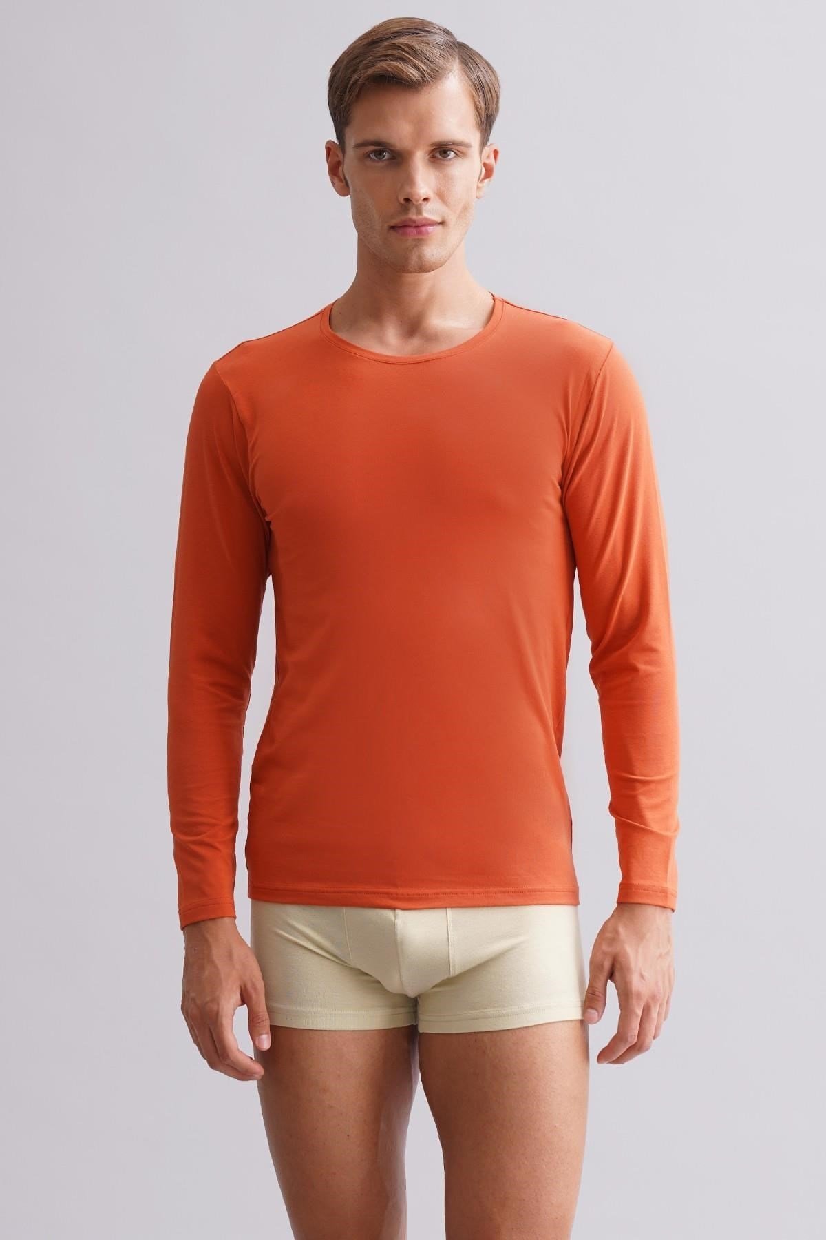 ORGANIC Pamuklu HERCULES Slim Fit Bisiklet Yaka Uzun Kollu Erkek Fanila Pas Kırmızısı