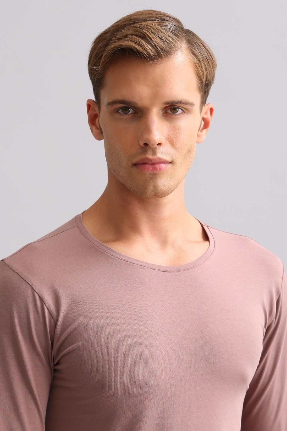 ORGANIC Pamuklu HERCULES Slim Fit Bisiklet Yaka Uzun Kollu Erkek Fanila Lavender