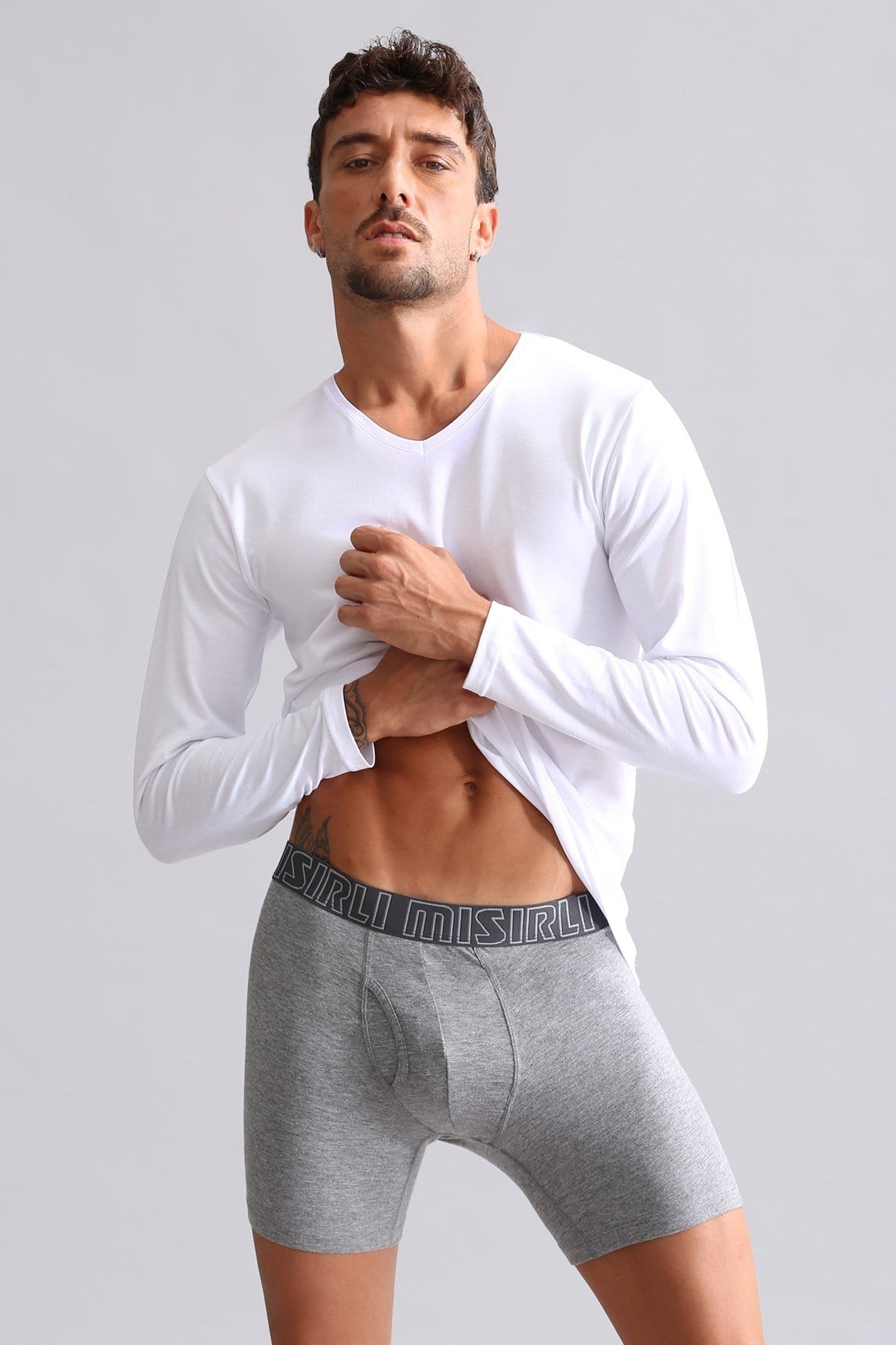 ORGANIC Pamuklu HERCULES Slim Fit V Yaka Uzun Kollu Erkek Fanila Beyaz