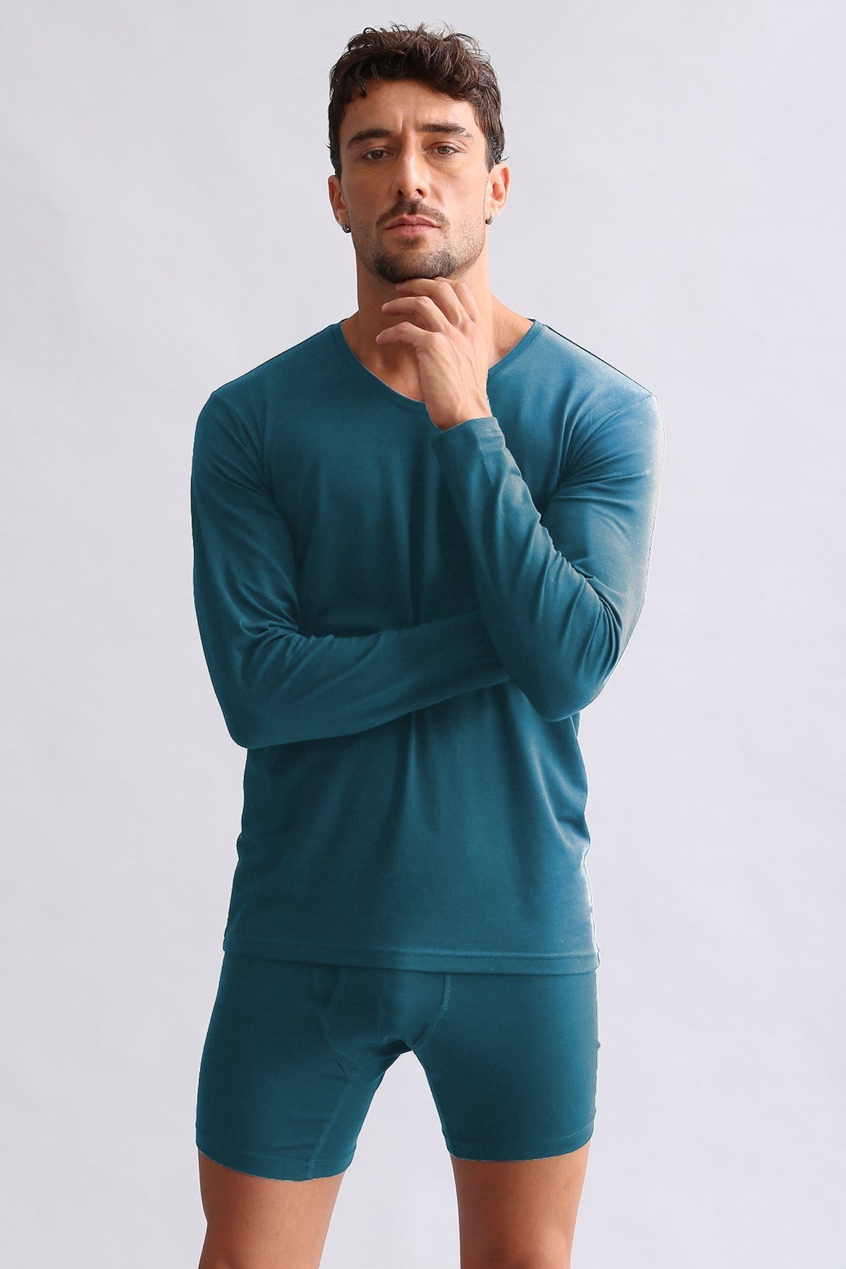 ORGANIC Pamuklu HERCULES Slim Fit V Yaka Uzun Kollu Erkek Fanila Fit Green