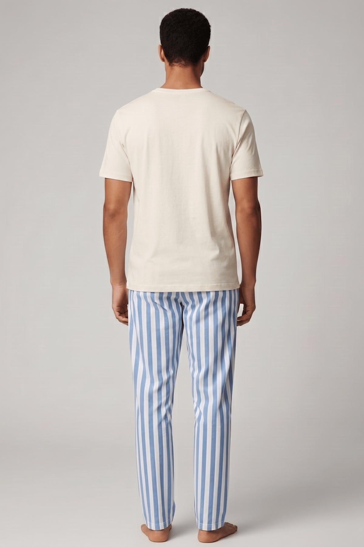 Pamuklu Kısa Kollu Pijama Takım Beyaz-Mavi