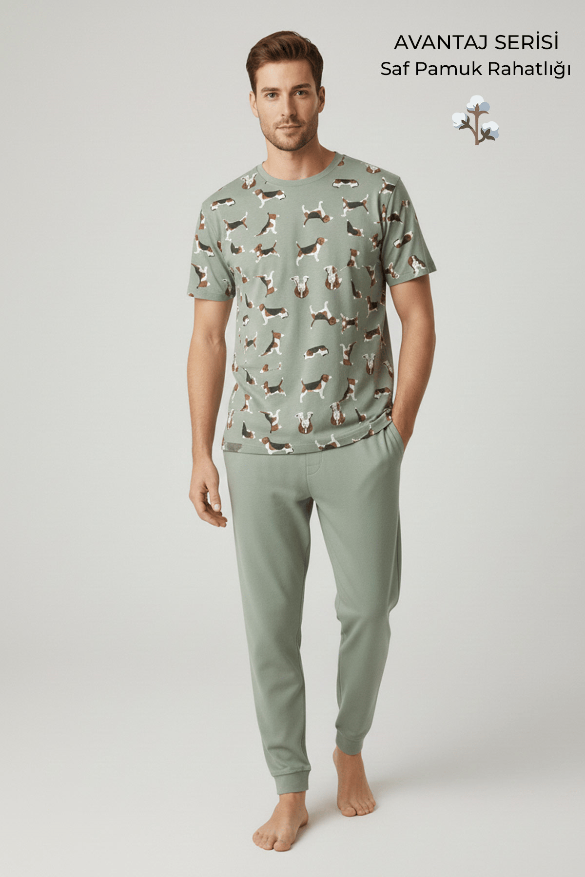 Pamuklu Kısa Kollu Pijama Takım Çağla Yeşili